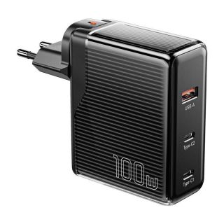 - Essager Wall charger, Essager, ECT2CA-ZXB01-Z, GaN, USB-A, USB-C 100W  black melns