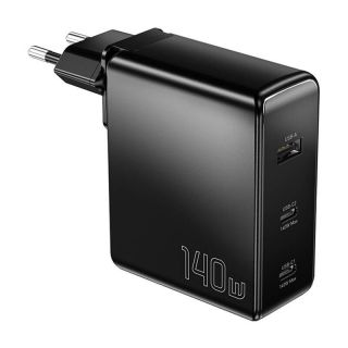 - Essager Wall charger, Essager, ECT2CA-MQB01-Z, 2xUSB-C, USB-A, 140W  black melns