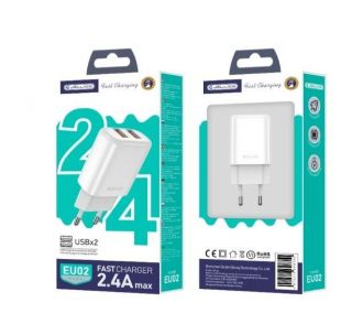 -&nbsp;Jellico EU02 12W 2x USB 2.4A Plug Fast Adaptive Charger Universal for all Mobile Devices White