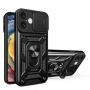 - Hurtel Hybrid Armor Camshield iPhone 16 Plus Armored Case with Camera Cover and Stand Black