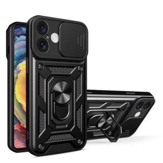 -&nbsp;Hurtel Hybrid Armor Camshield iPhone 16 Plus Armored Case with Camera Cover and Stand Black