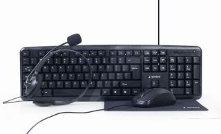 GEMBIRD 4-in-1 Multimedia office set KBS-UO4-01 Keyboard, Mouse, Pad and Headset Set, Wired, Mouse included, US, Black melns