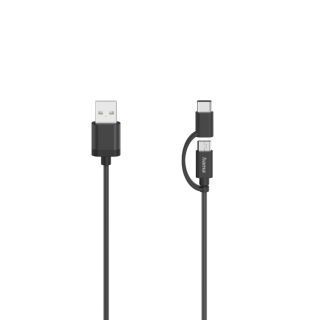 HAMA 00200616 Micro-USB Cable, 2 in 1, incl. Adapter to USB-C, USB 2.0, 0.75 m