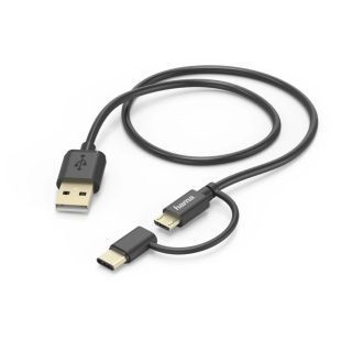 HAMA 00178327 2-in-1 Micro-USB Cable with USB Type-C Adapter 1m Black