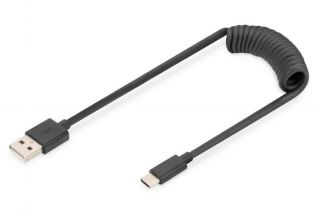 - Digitus 
 
 USB 2.0 Type A to USB C Spiral Cable AK-300430-006-S Black, 1 m