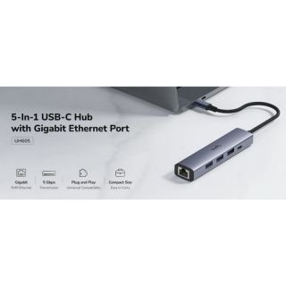 - Cudy UH605 USB-C 5-in-1 Hub Gigabit LAN 3x USB-A 3.0 Power Input Aluminum Grey