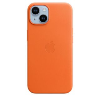Apple Apple - iPhone 14 Leather Case with MagSafe Orange