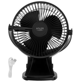 -&nbsp;Adler Rechargeable Clip-on Desk Fan | AD 7342 | Table Fan | Black | Diameter 15.5 cm | Number of speeds 3 | Oscillation | 5 W