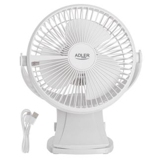 -&nbsp;Adler Rechargeable Clip-on Desk Fan | AD 7342 | Table Fan | White | Diameter 15.5 cm | Number of speeds 3 | Oscillation | 5 W