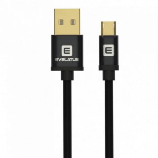 Evelatus Data cable Micro USB EDC02 dual side gold plated connectors Black zelts melns