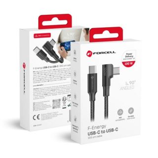 Forcell&nbsp;Cable USB C to USB C F-Energy QC4.0 PD 3A 60W Cafule 90° 1,2 m CC-1Deg black