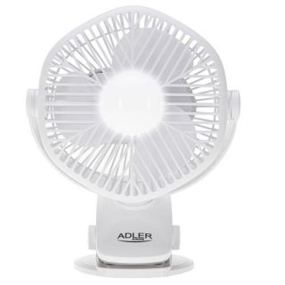 -&nbsp;Adler Rechargeable fan with clip | AD 7335 | Table Fan | 6 W | Diameter 12.7 cm | Number of speeds 3 | Oscillation | White