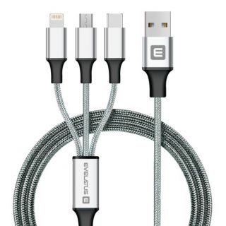 Evelatus Data cable 3in1  Ligtning, Type-C, Micro USB   LTM01 Black melns