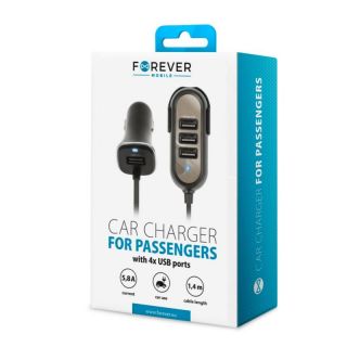Forever PC-01 car charger 4 x USB | 5,8 A for passengers Black melns