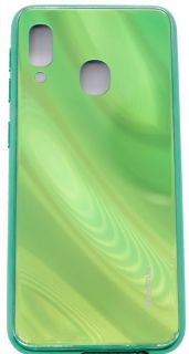Evelatus Galaxy A20e Water Ripple Full Color Electroplating Tempered Glass Case Green zaļš