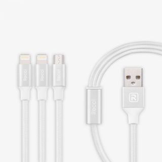 - Recci Delicate RCS-H120 3 in 1 Micro USB + 2 x Lightning Fast Charging 1,2 m White balts