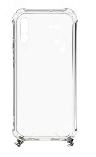 Evelatus Galaxy A50 Silicone TPU Transparent with Necklace Strap Silver sudrabs