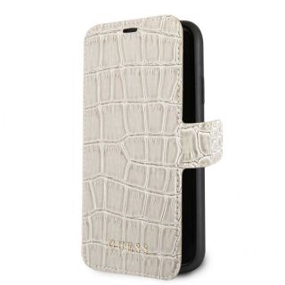 GUESS iPhone XR PU Leather Crocodile Print Booktype With Stand Beige bēžs