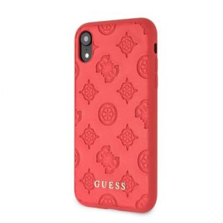GUESS iPhone XR Debossed PU Leather Hard Case Peony Red sarkans