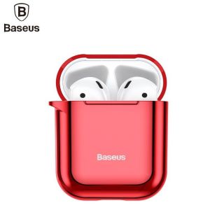 Baseus Metallic Shining Ultra-thin Silicone Protector Case with Hook for Airpods 1  /  2 Red metālisks sarkans