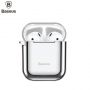Baseus Baseus Apple Metallic Shining Ultra-thin Silicone Protector Case with Hook for Airpods 1  /  2 Silver