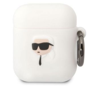 - Karl Lagerfeld 
 Apple 
 Airpods 1 / 2 3D Logo NFT Karl Head Silicone Case 
 White balts