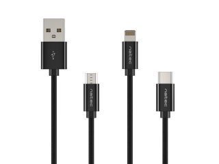 Natec USB-A to Micro USB, Lightning, USB-C 1 m, Black melns