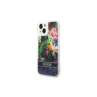 GUESS Hardcase Flower Liquid Glitter GUHCP14MLFLSB Back Cover, Apple, iPhone 14 Plus, Blue, 6.7 ''