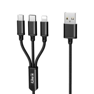 -&nbsp;iLike Charging Cable 3 in 1, USB, Type C, Lightning, CCI02 Black