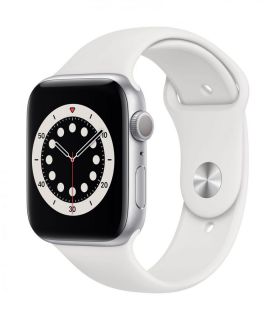 Apple Watch Series 6 GPS, 40mm Aluminium Case with White Sport Band Silver balts sudrabs