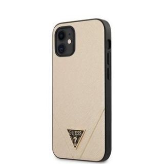 GUESS iPhone 12 mini 5.4'' Saffiano V Stitch Cover Gold zelts