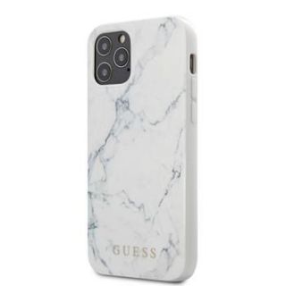 GUESS iPhone 12 / 12 Pro PC / TPU Marble Cover White balts