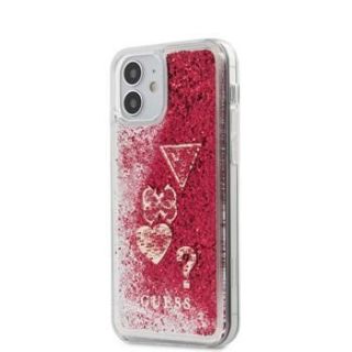 GUESS iPhone 12 mini 5.4'' Liquid Glitter Charms Cover Rapsberry