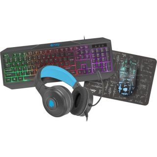 Natec COMBO set 4in1 FURY Thunderstreak 3.0 keyboard + mouse + headphones + mousepad, INT layout Black melns