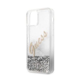 GUESS iPhone 12  /  12 Pro Liquid Glitter Vintage Cover Silver sudrabs