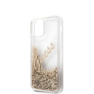 GUESS Guess Apple iPhone 12 Mini 5.4'' Liquid Glitter Vintage Cover Gold zelts
