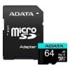 Aksesuāri datoru/planšetes Adata MEMORY MICRO SDXC 64GB W / ADAP. / AUSDX64GUI3V30SA2-RA1 