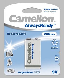 CAMELION 9V / 6HR61, 200 mAh, AlwaysReady Rechargeable Batteries Ni-MH, 1 pc s
