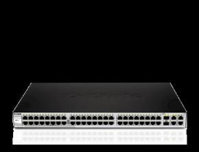 D-Link DGS-1210-52, Gigabit Smart Switch with 48 10 / 100 / 1000Base-T ports and 4 Gigabit MiniGBIC  SFP  ports, 802.3x Flow Control, 802.3ad Link Aggregation, 802.1Q VLAN, 802.1p Priority Queues, Port mirroring, Jumbo Frame support, 802.1D STP, ACL, LLDP, Cable Diagnostics, Auto Surveillance VLAN, Auto Voice VLAN