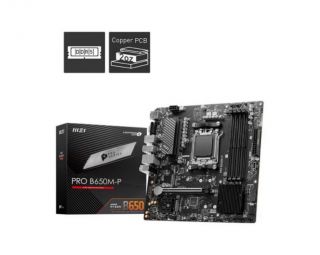MSI Mainboard||AMD B650|SAM5|Micro-ATX|Memory DDR5|Memory slots 4|2xPCI-Express 1x|1xPCI-Express 16x|2xM.2|1x15pin D-sub|1xHDMI|1xDisplayPort|4xUSB 2.0|4xUSB 3.2|1xPS / 2|1xRJ45|3xAudio port|PROB650M-P