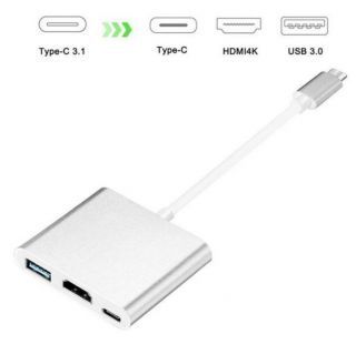 - HD1 3in1 USB-C (Type-C) Plug to HDMI 4K / USB 3.0 / USB-C Female Audio & Video Cable Adapter Silver