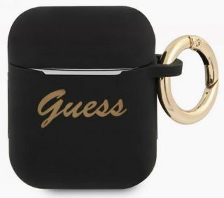 GUESS Guess 
 Apple 
 AirPods 1 / 2 cover Silicone Vintage Script case 
 Black melns