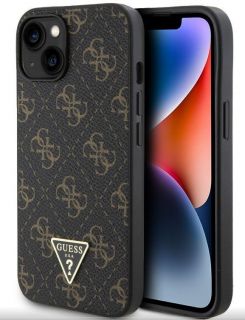GUESS Guess Apple iPhone 14 PU Leather 4G Triangle Metal Logo Case Black melns