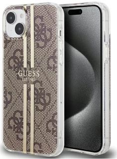GUESS Guess - iPhone 15 brown hardcase IML 4G Gold Stripe Brown brūns zelts