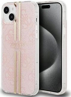 GUESS Guess - iPhone 15 hardcase IML 4G Gold Stripe Pink zelts rozā