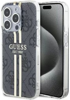GUESS Guess Apple iPhone 15 Pro Max hardcase IML 4G Gold Stripe Black zelts melns
