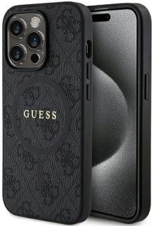 GUESS Guess Apple iPhone 14 Pro 4G Collection Leather Metal Logo MagSafe Black melns
