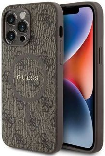 GUESS Guess Apple iPhone 14 Pro Max 4G Collection Leather Metal Logo MagSafe Brown brūns
