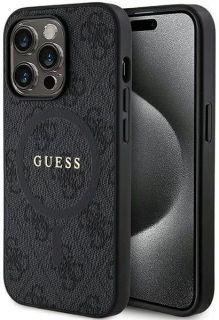 GUESS Guess Apple iPhone 15 Pro 4G Collection Leather Metal Logo MagSafe Black