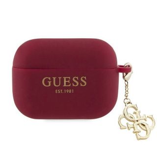 GUESS Airpods Pro Case Silicone Classic Logo Gold With 4G Charm Magenta